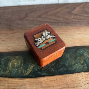 Heartwood Creations Wood Trinket Box with Inlaid Silver Horse Detail